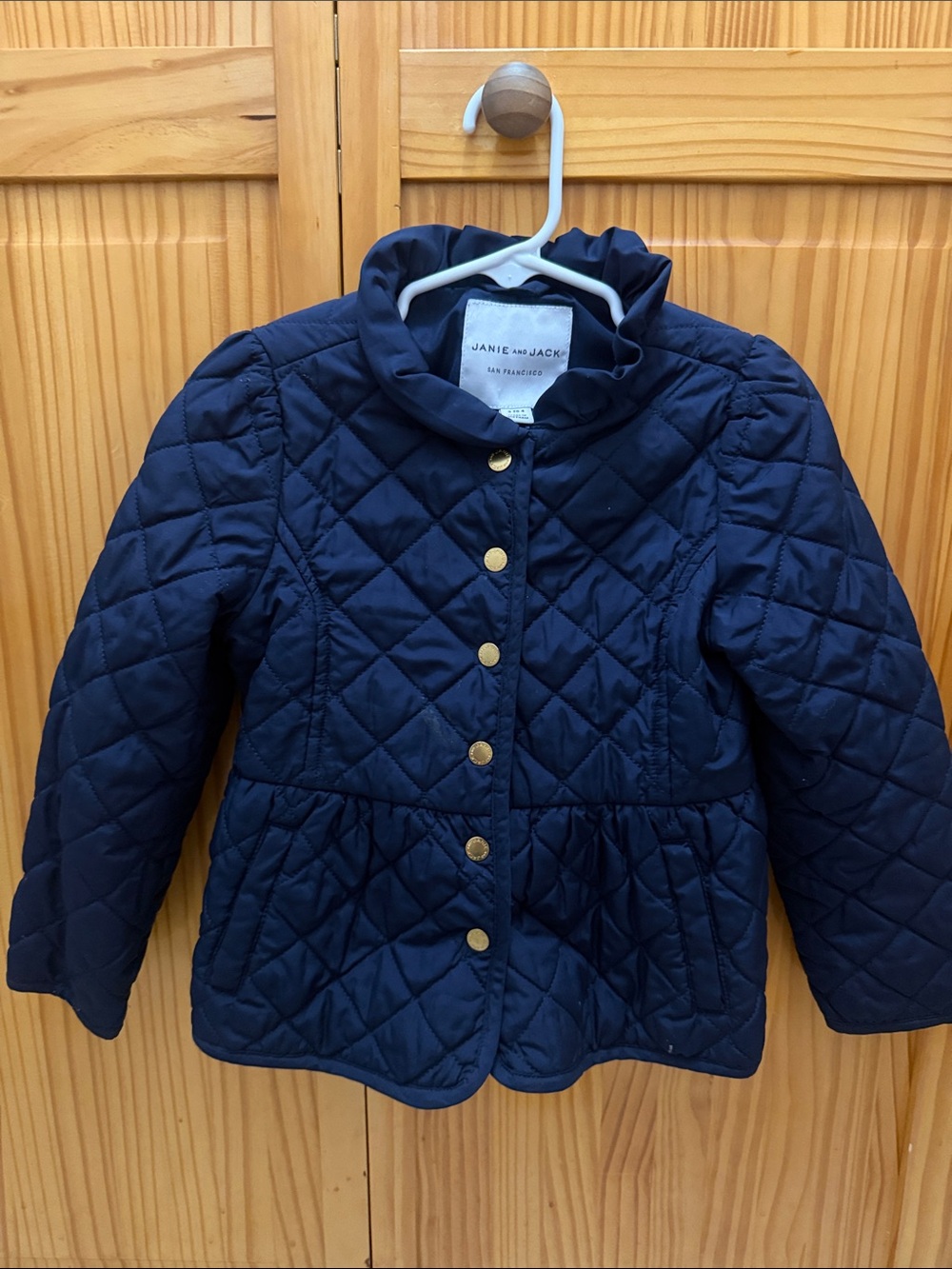 Janie and Jack Navy Quilted Peplum-Style Puffer Jacket